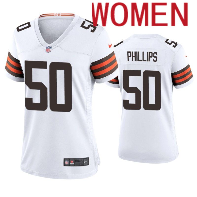 Women Cleveland Browns #50 Jacob Phillips Nike White Game NFL Jersey->women nfl jersey->Women Jersey